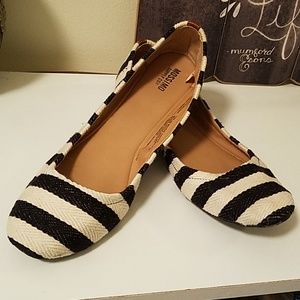 Blue and cream striped canvas ballet flats